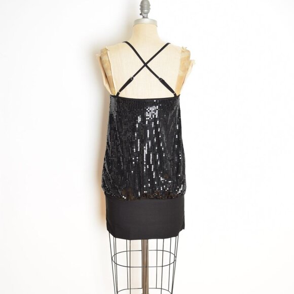 vintage Y2K dress Wet Seal black sequin bloused drop waist mini party prom XS - Picture 7 of 9
